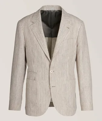 Striped Linen-Wool Unstructured Sport Jacket