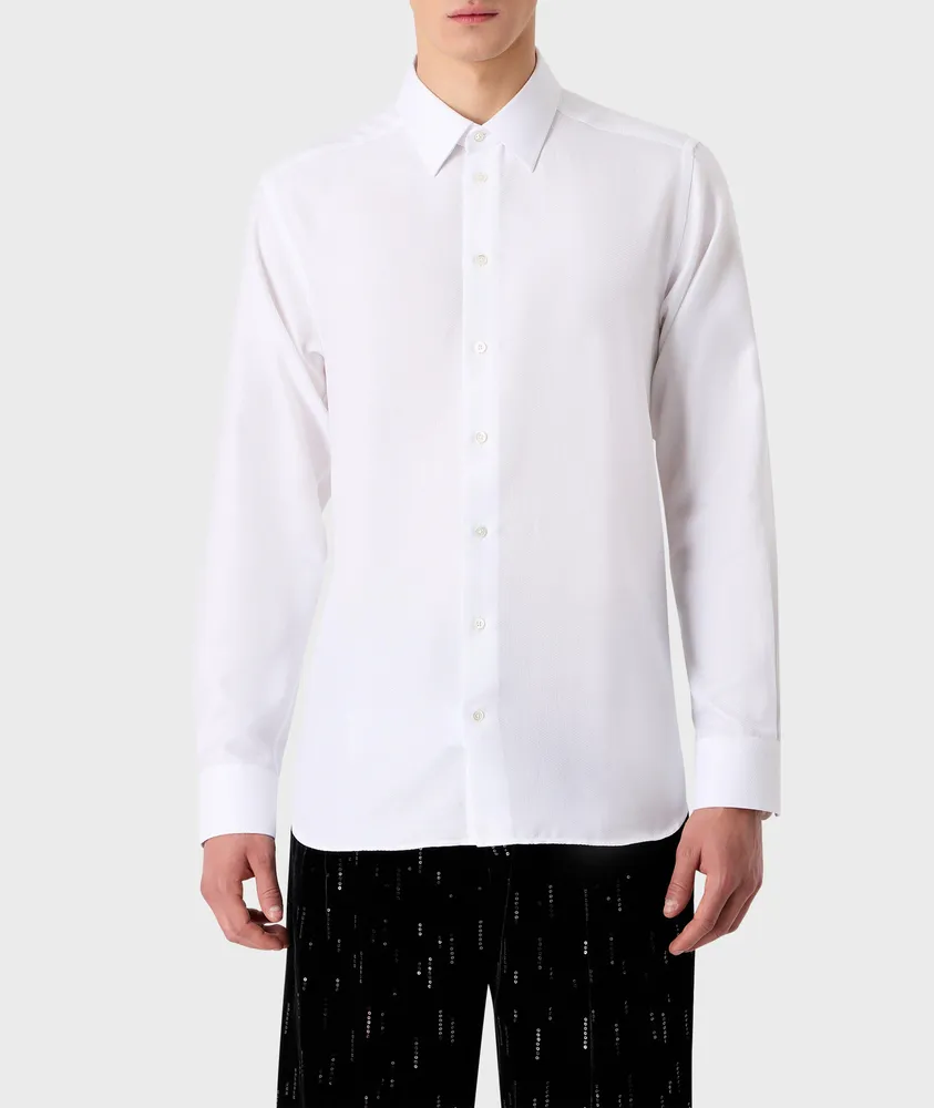 Micro-Pattern Poplin Cotton Dress Shirt