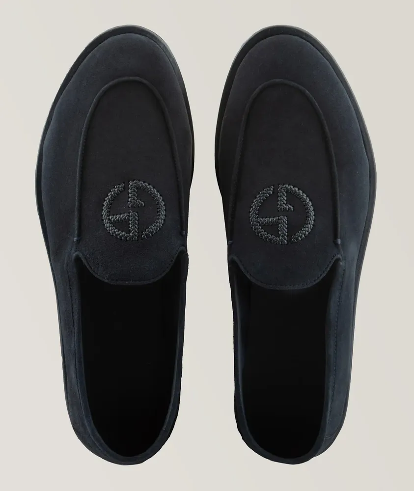 Threaded Logo Suede Loafers