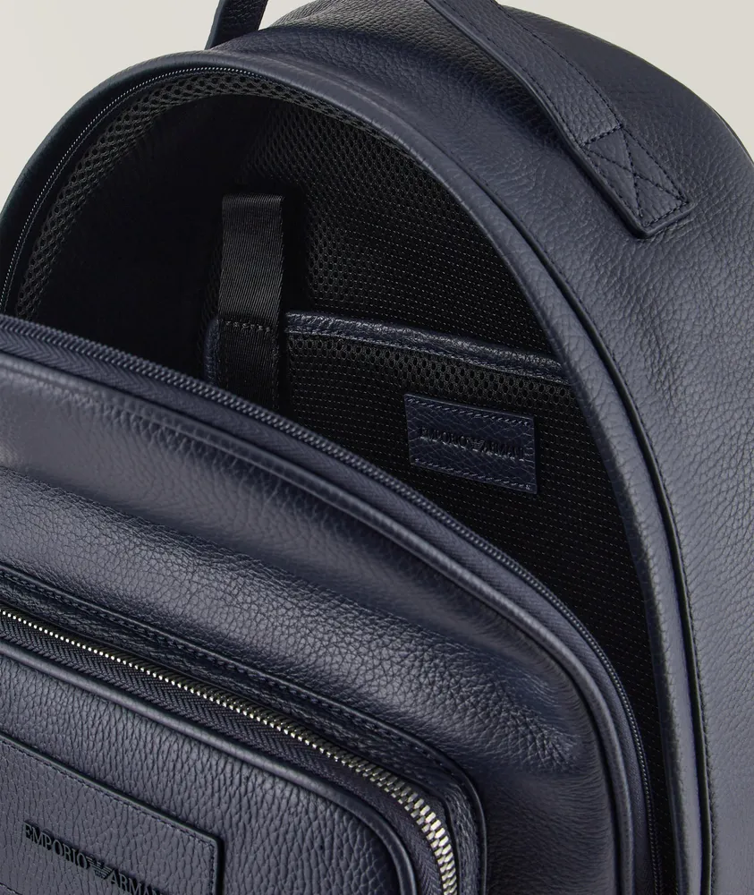 Logo Embossed Leather Backpack