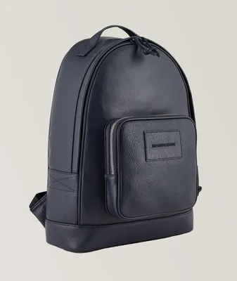 Logo Embossed Leather Backpack