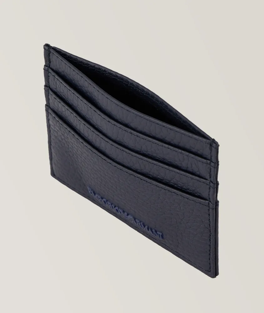 3D Logo Grained Leather Card Holder