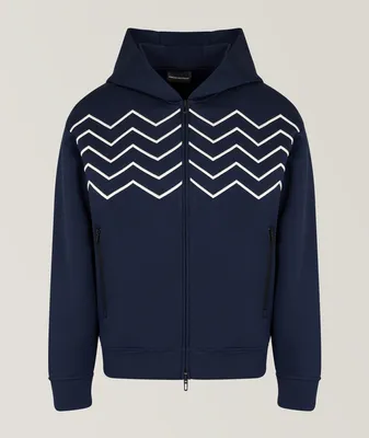 Zip-Up Chevron Embroidered Modal Hooded Sweater