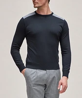 Aqua Leather Shoulder Patch Cotton-Cashmere T-Shirt