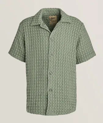 Ecru Waffle-Textured Cotton Cuban Shirt