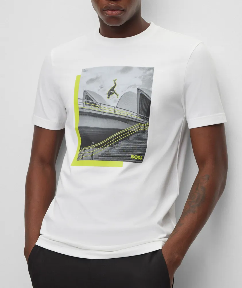 Photo Print Stretch-Jersey Cotton T-Shirt