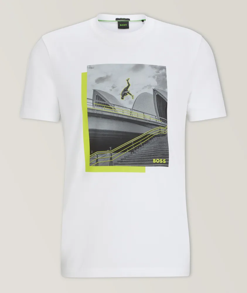 Photo Print Stretch-Jersey Cotton T-Shirt