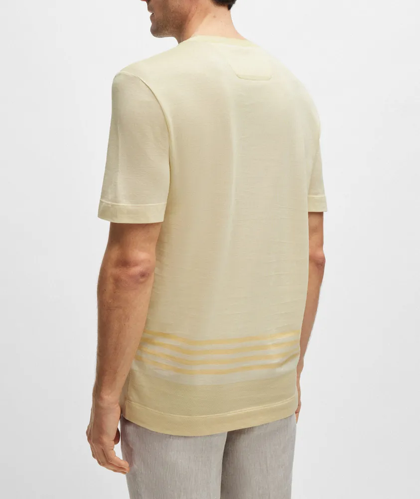 Two-Toned Striped Cotton-Silk T-Shirt