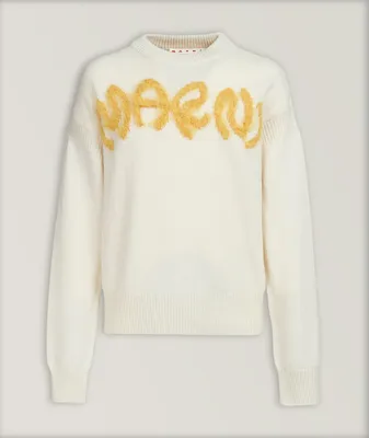 Fuzzy Embroidered Logo Crewneck Sweater