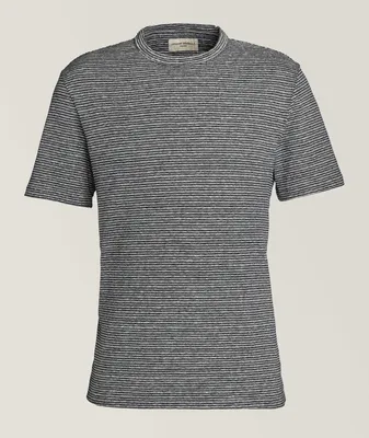 Thin Vertical Striped Cotton-Linen T-Shirt