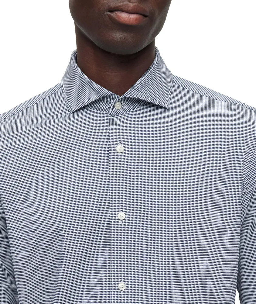 Micro-Pattern Stretch-Fabric Dress Shirt