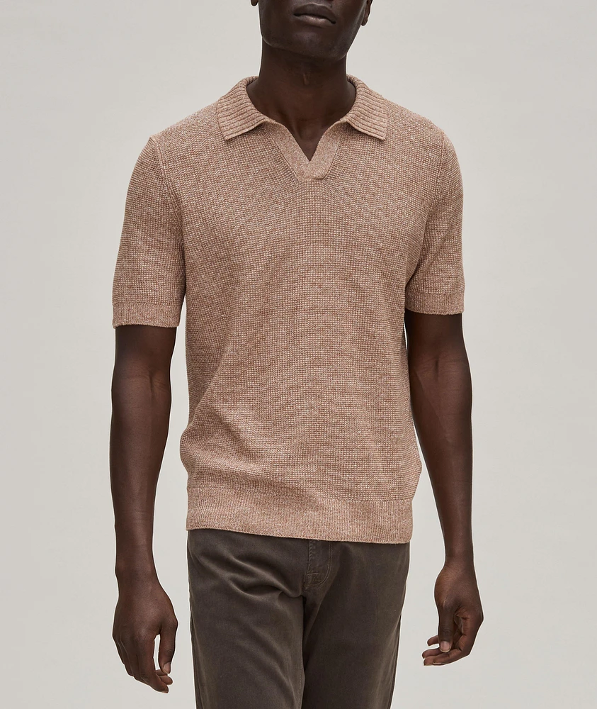 Mélange Herringbone Knit Linen-Cotton Polo