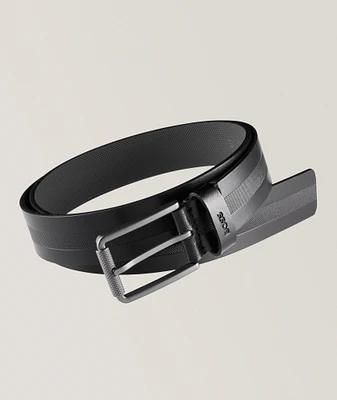 Italian-Leather Belt With Structured Stripe