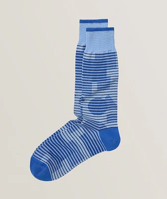 Geometric Striped Stretch-Mercerized Cotton Blend Socks