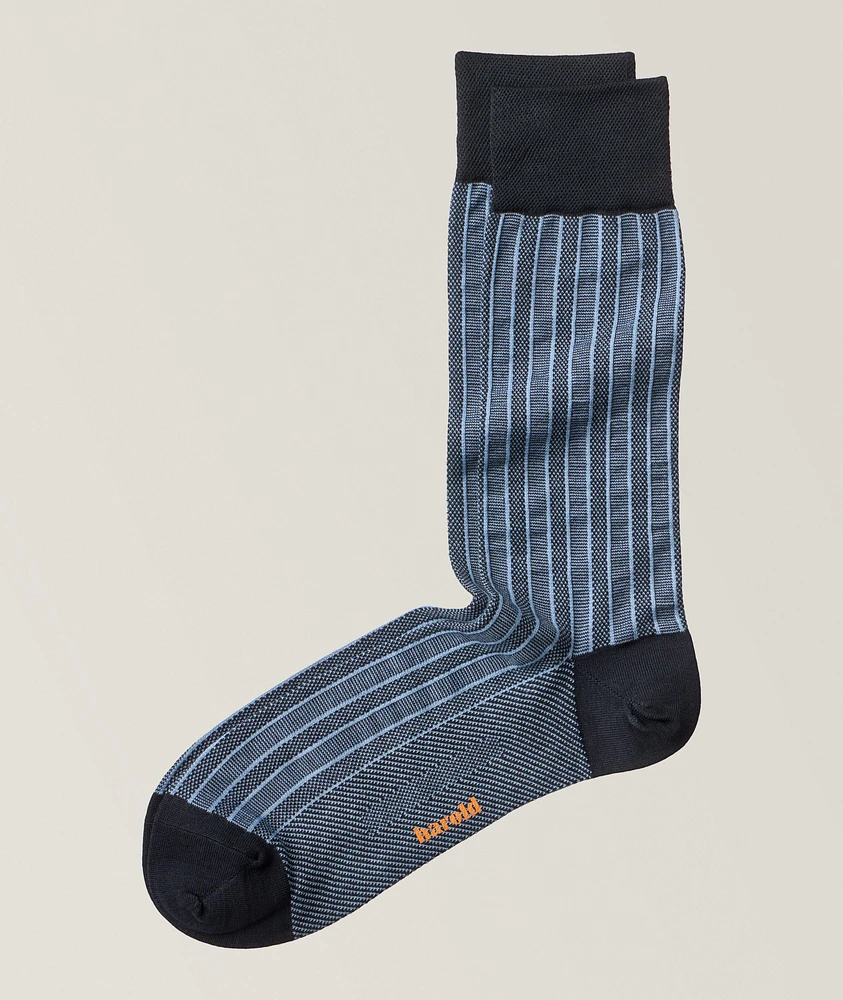 Tonal Striped Mercerized Cotton Ribbed Dress Socks