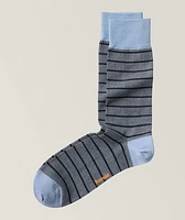 Striped Mercerized Cotton Ribbed Dress Socks