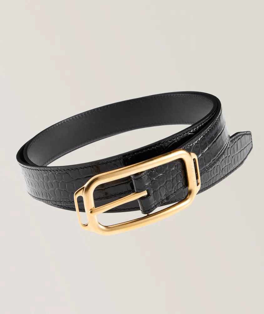 Stadium Crocodile Leather Pin-Buckle Belt