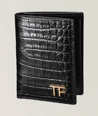 Alligator Print Leather Bifold Mini Wallet