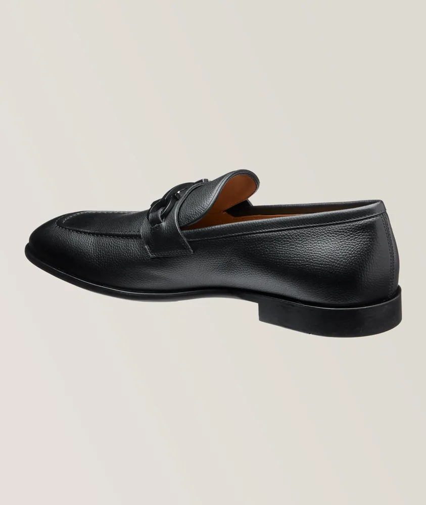 Foster Double Gancini Bit Pebbled Leather Loafers