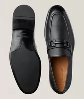 Foster Double Gancini Bit Pebbled Leather Loafers