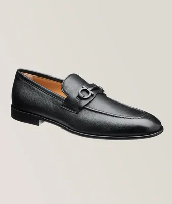 Foster Double Gancini Bit Pebbled Leather Loafers