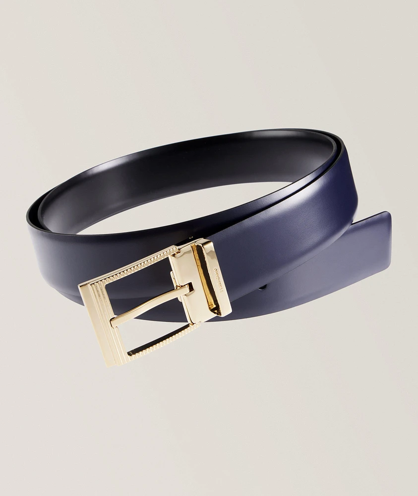 Reversible Polished Leather Pin-Buckle Belt