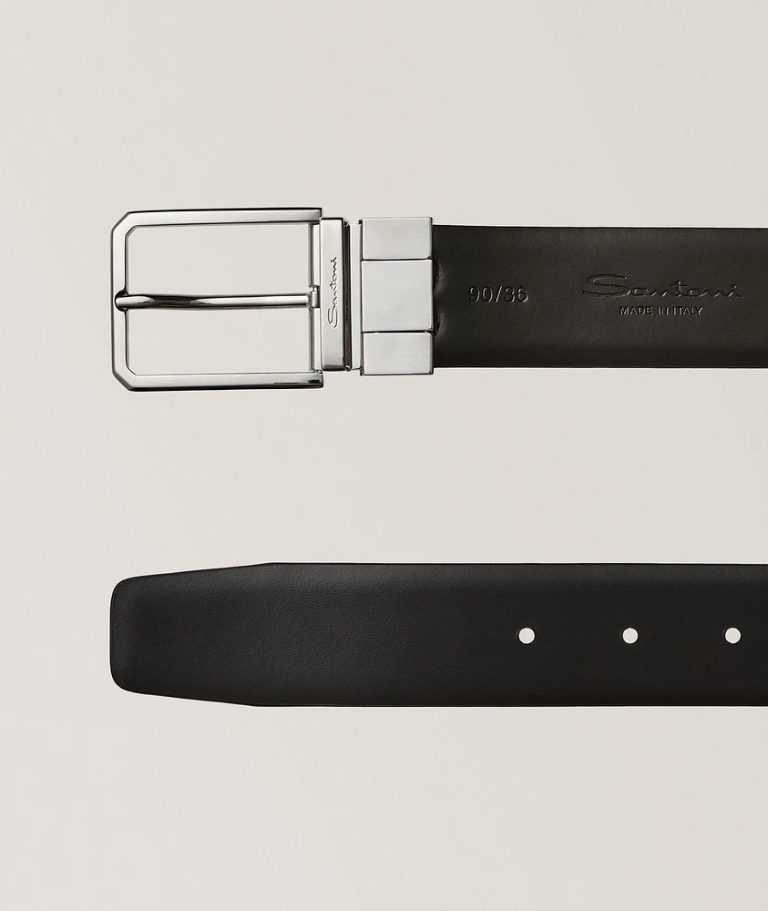 Adjustable & Reversible Square Buckle Leather Belt