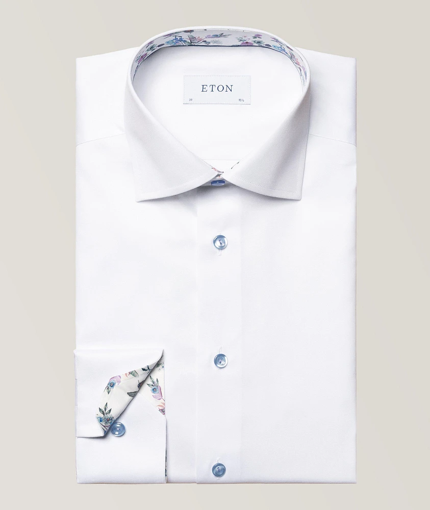 Contemporary Fit Signature Twill Floral Trim Dress Shirt