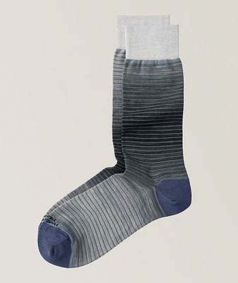 Shaded Stripe Pima Cotton-Nylon Dress Socks 