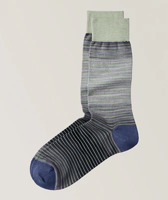 Aquarelle Collection Shaded Stripe Pima Cotton-Nylon Dress Socks 