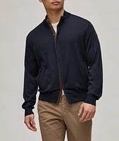 Full-Zip Suede Trim Summer Wool Sweater