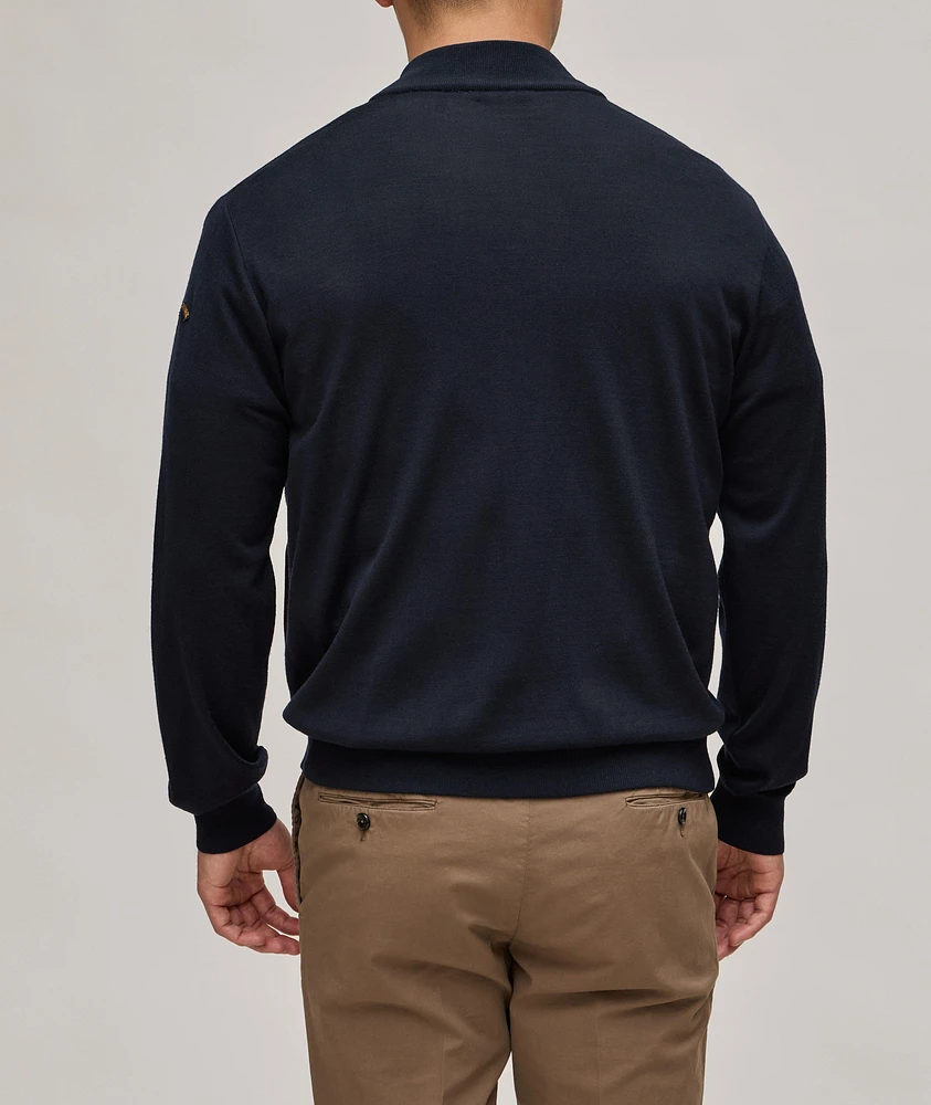 Full-Zip Suede Trim Summer Wool Sweater