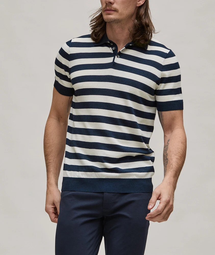 Vertical Striped Cotton-Blend Knit Polo