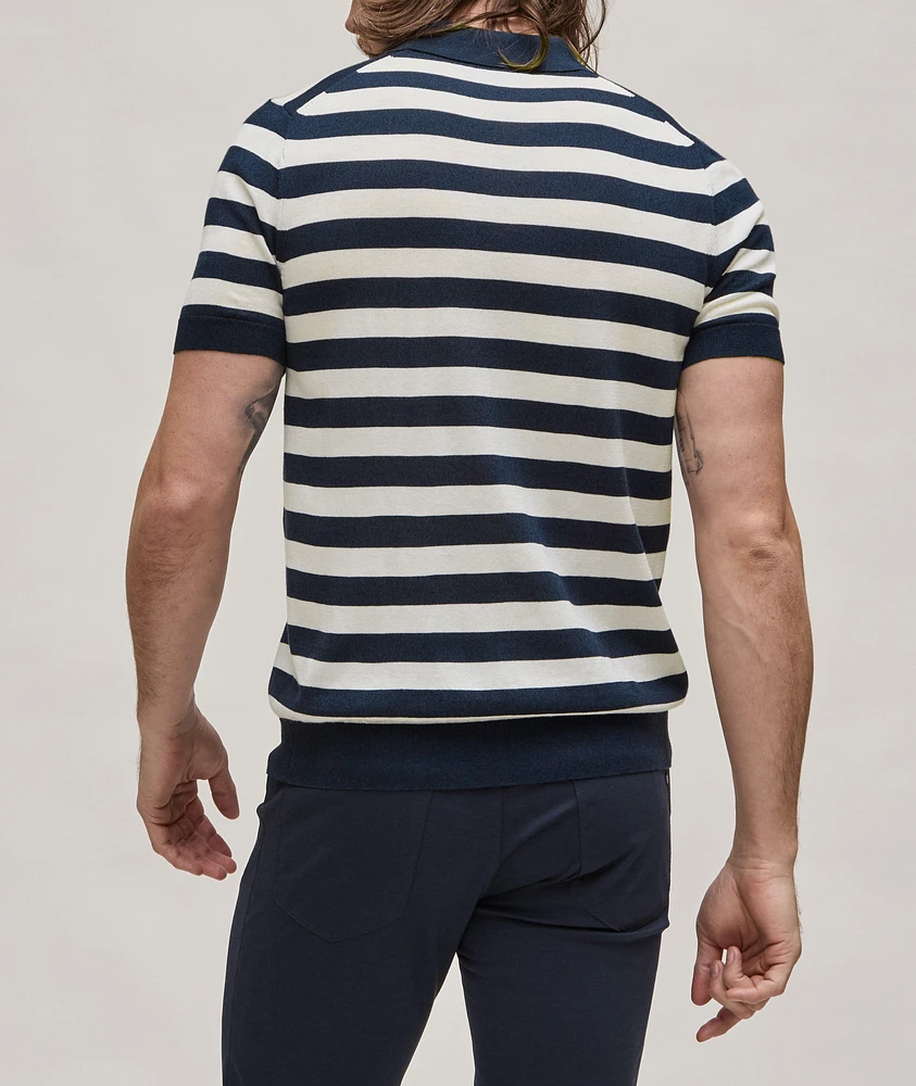 Vertical Striped Cotton-Blend Knit Polo