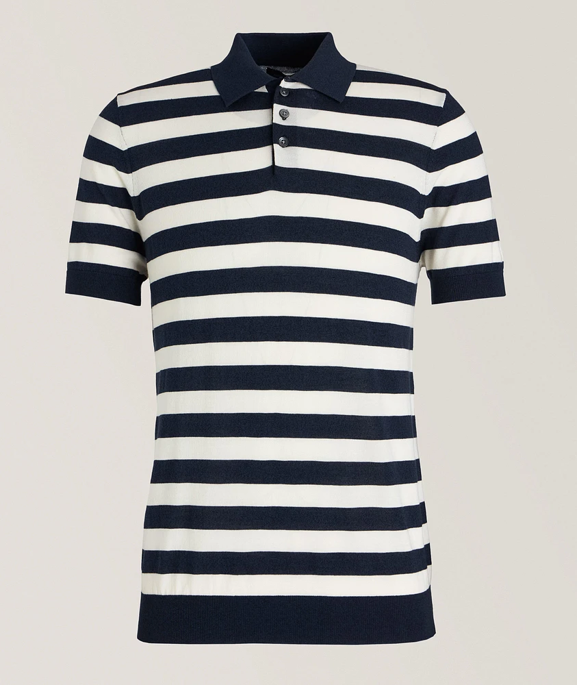 Vertical Striped Cotton-Blend Knit Polo