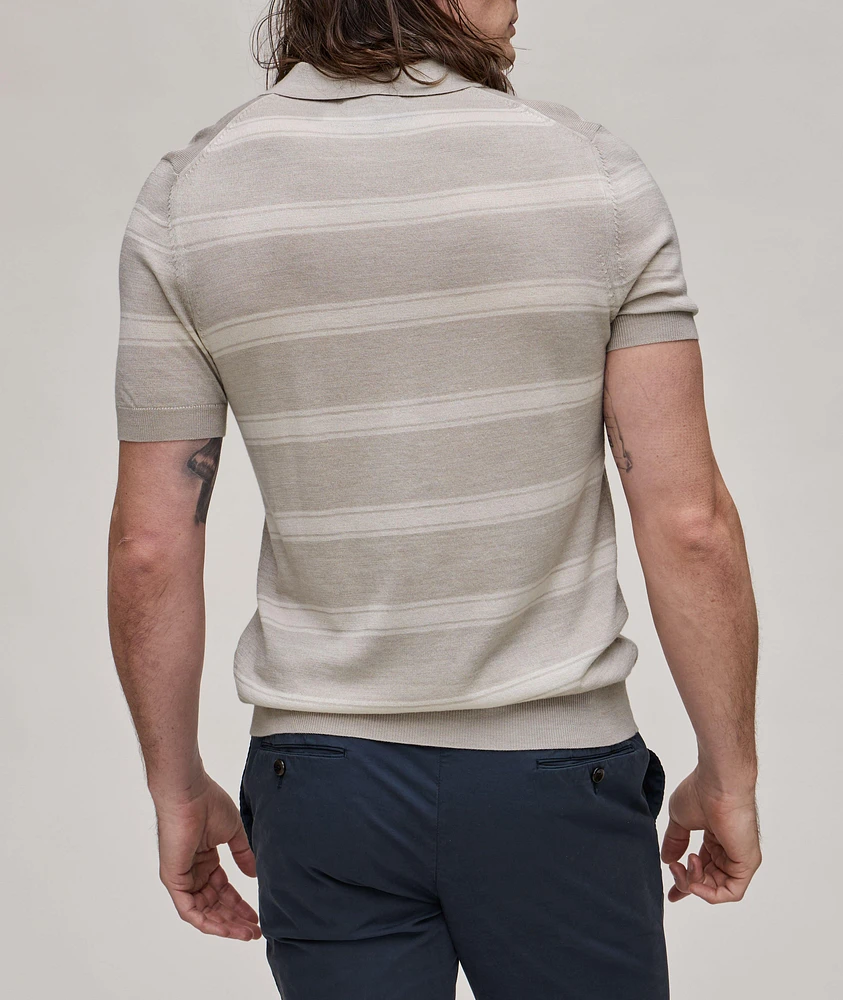 Striped Merino Wool-Silk Knit Polo