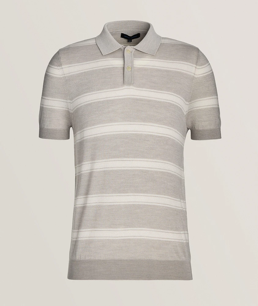 Striped Merino Wool-Silk Knit Polo