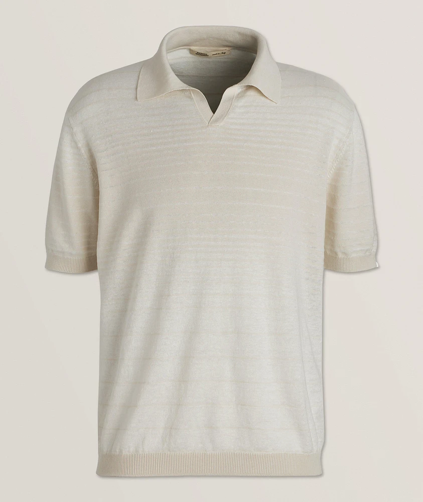 Striped Linen-Blend Knitted Polo