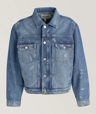 Flecked & Distressed Cotton Denim Jean Jacket