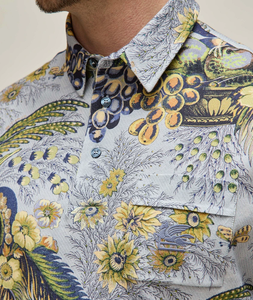 Floral Peacock Cotton Polo