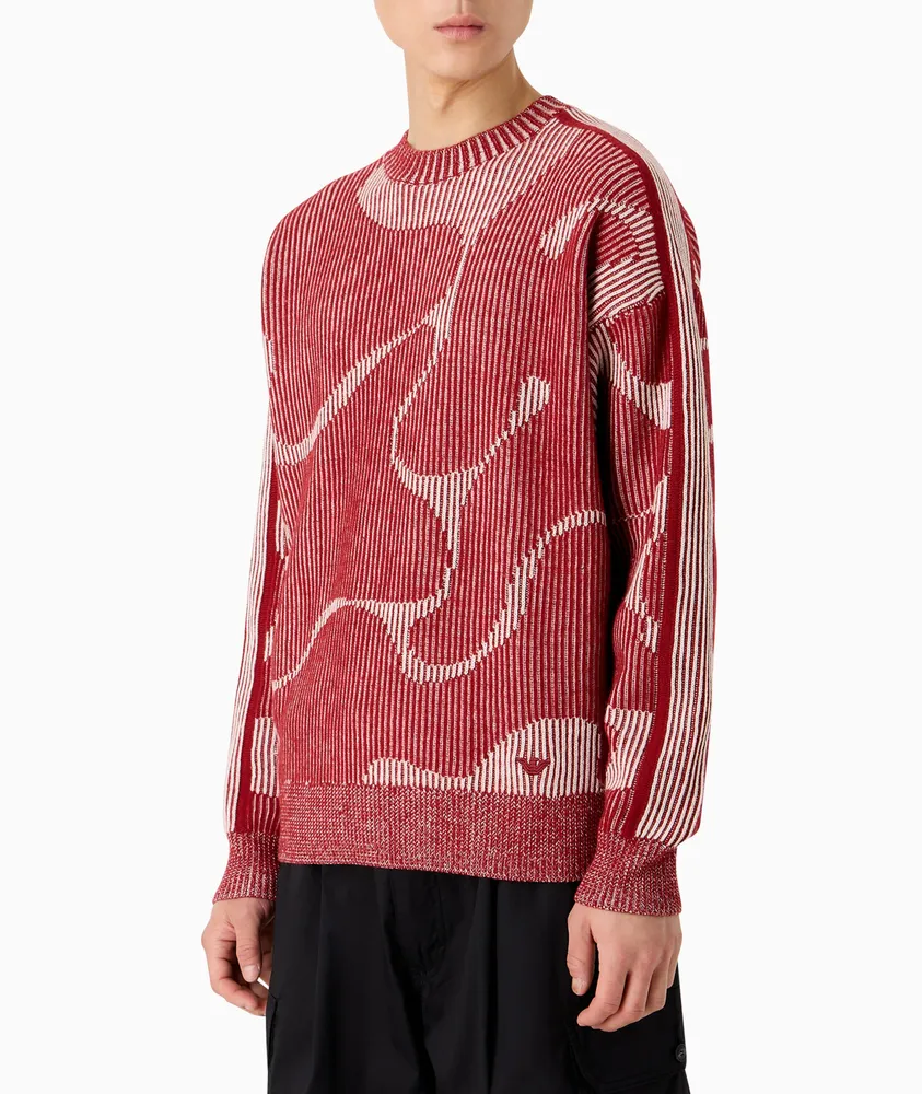 Abstract Jaquared Pattern Ribbed Knit Sweater