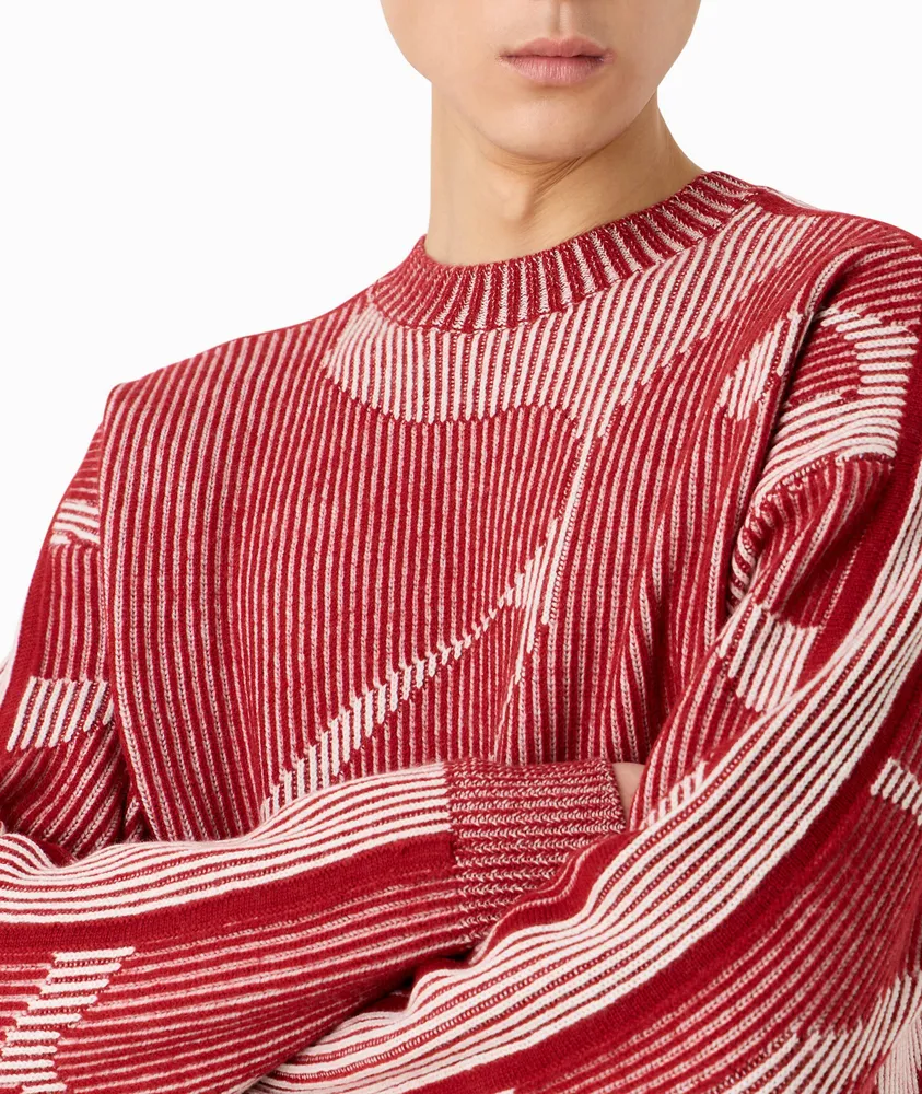 Abstract Jaquared Pattern Ribbed Knit Sweater