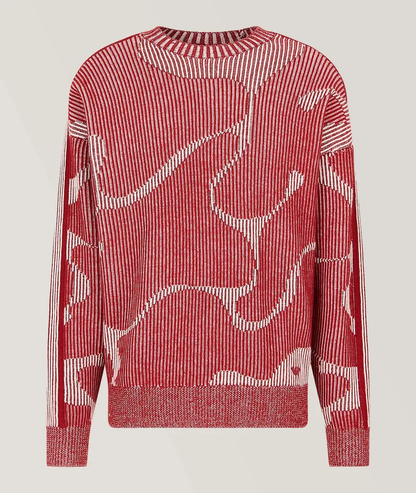 Abstract Jaquared Pattern Ribbed Knit Sweater