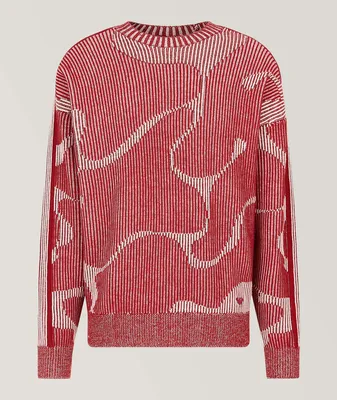 Abstract Jaquared Pattern Ribbed Knit Sweater