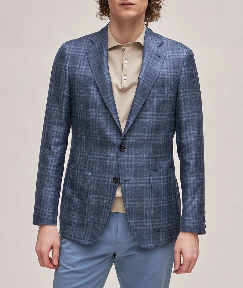 Kei Windowpane Wool, Silk, & Linen Sport Jacket