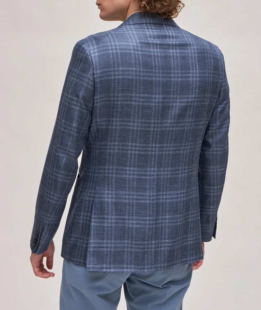 Kei Windowpane Wool, Silk, & Linen Sport Jacket