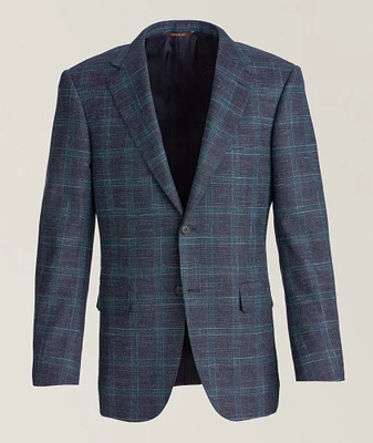 Windowpane Stretch Wool-Blend Sport Jacket