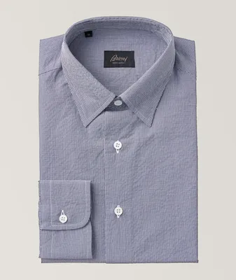 Micro Checked Hidden Button Down Collar Linen Sport Shirt