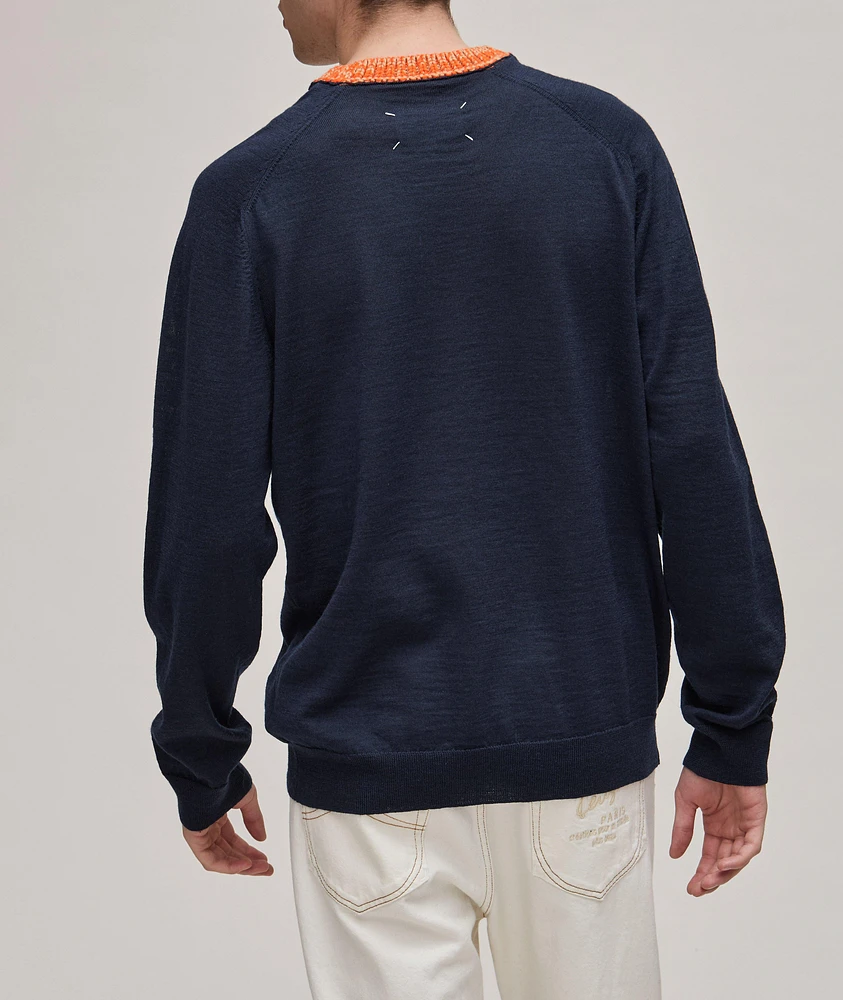 Contrast Weave Collar Wool Sweater