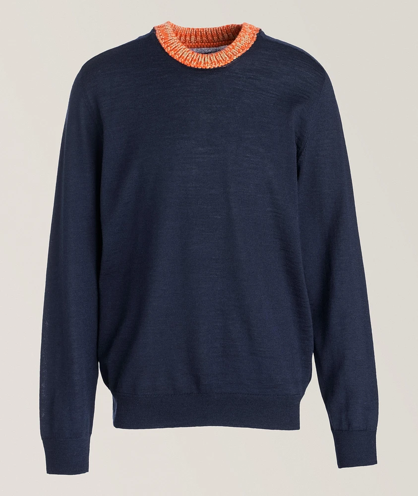 Contrast Weave Collar Wool Sweater